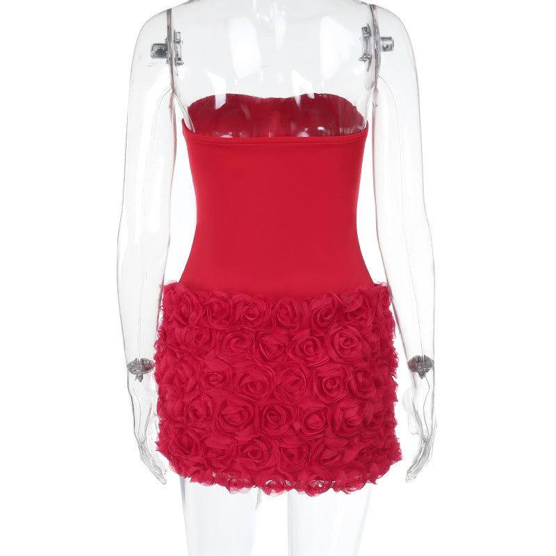 Spring Chic Sexy Flower Strapless Short Dress 8