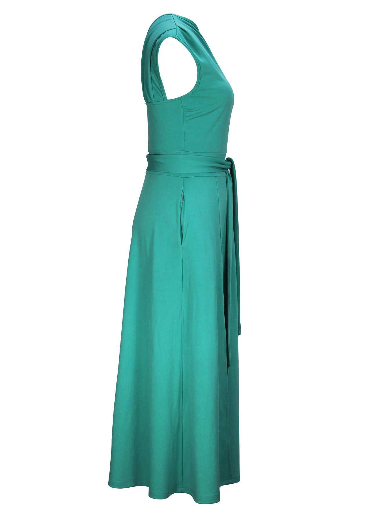 Women's Fashion Elegance Slash Shoulder Slit Solid Color Belt Long Dress 8