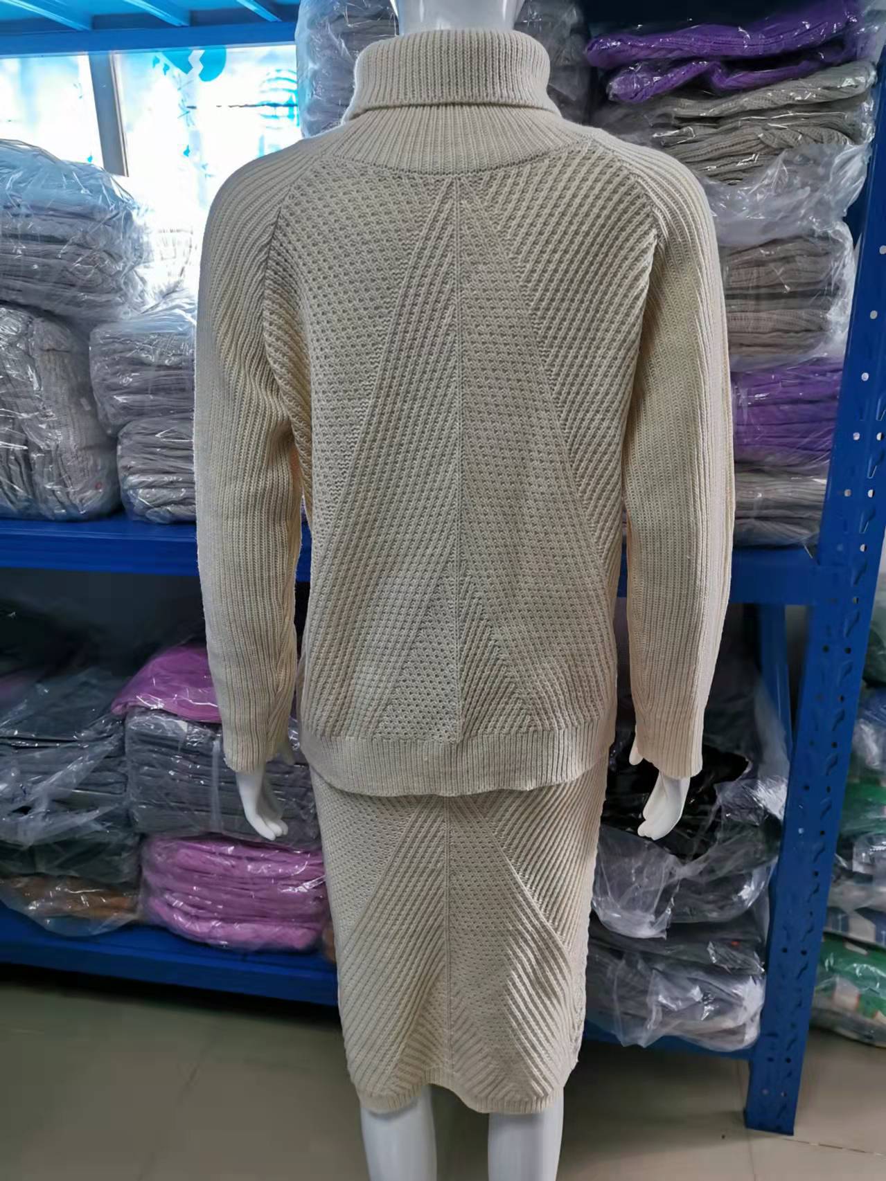 Women turtleneck knitting Solid sweater and Skirt two-piece set 49
