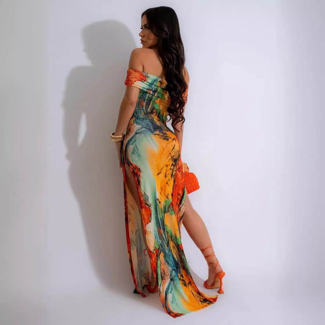 Women sexy printed slit dress 6