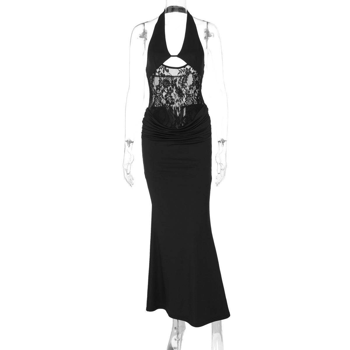 Summer Halter Neck Low Back Sexy lace Hollow Long Slim Bodycon Dress 9