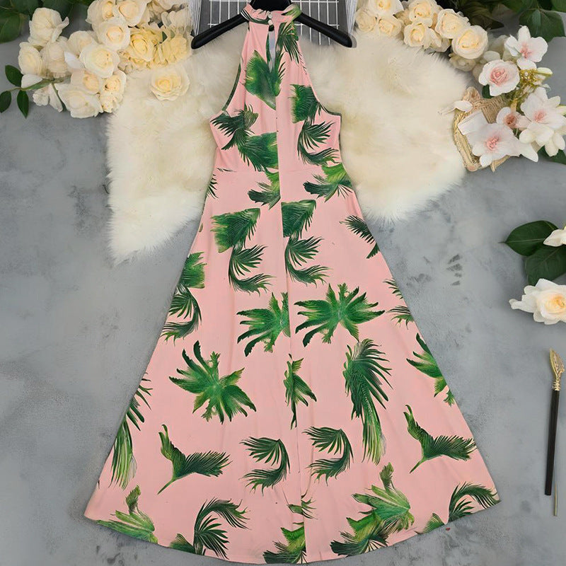 Women's Sleeveless High-Neck High-Waist Floral Sexy Maxi Dress 4