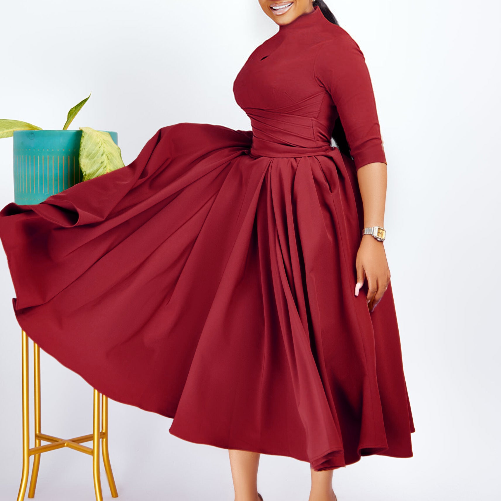 Women's Fashion Chic Pleated African Plus Size Swing Dress 3