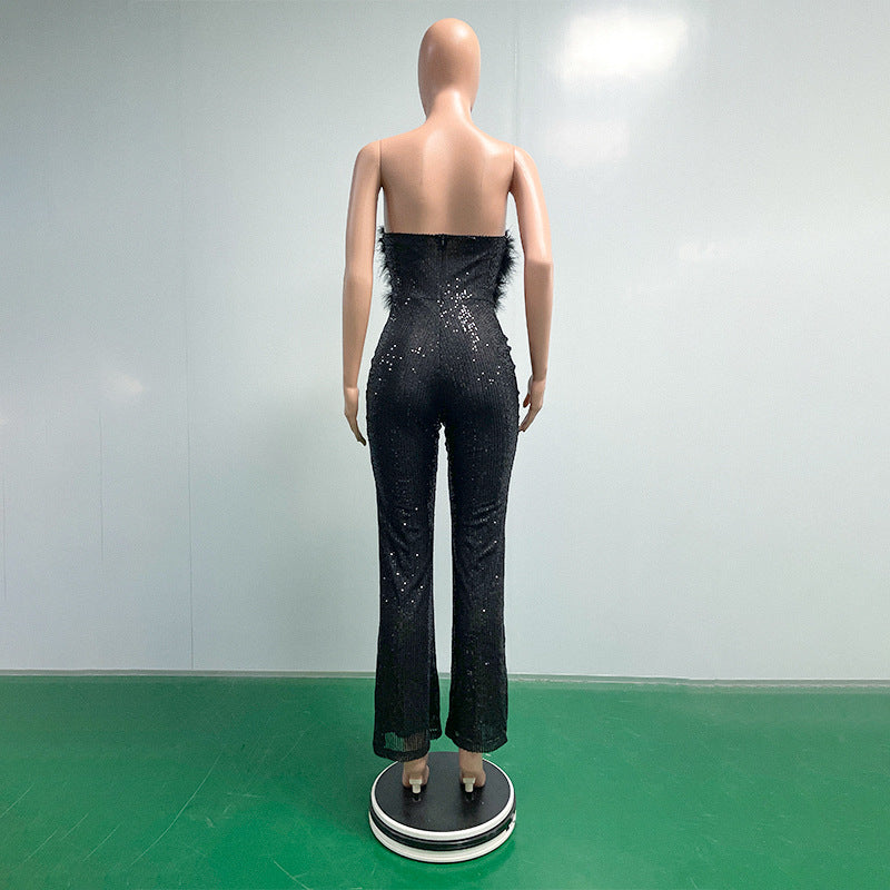 Bell Bottom Feather Strapless Sexy Fashion Jumpsuit 29