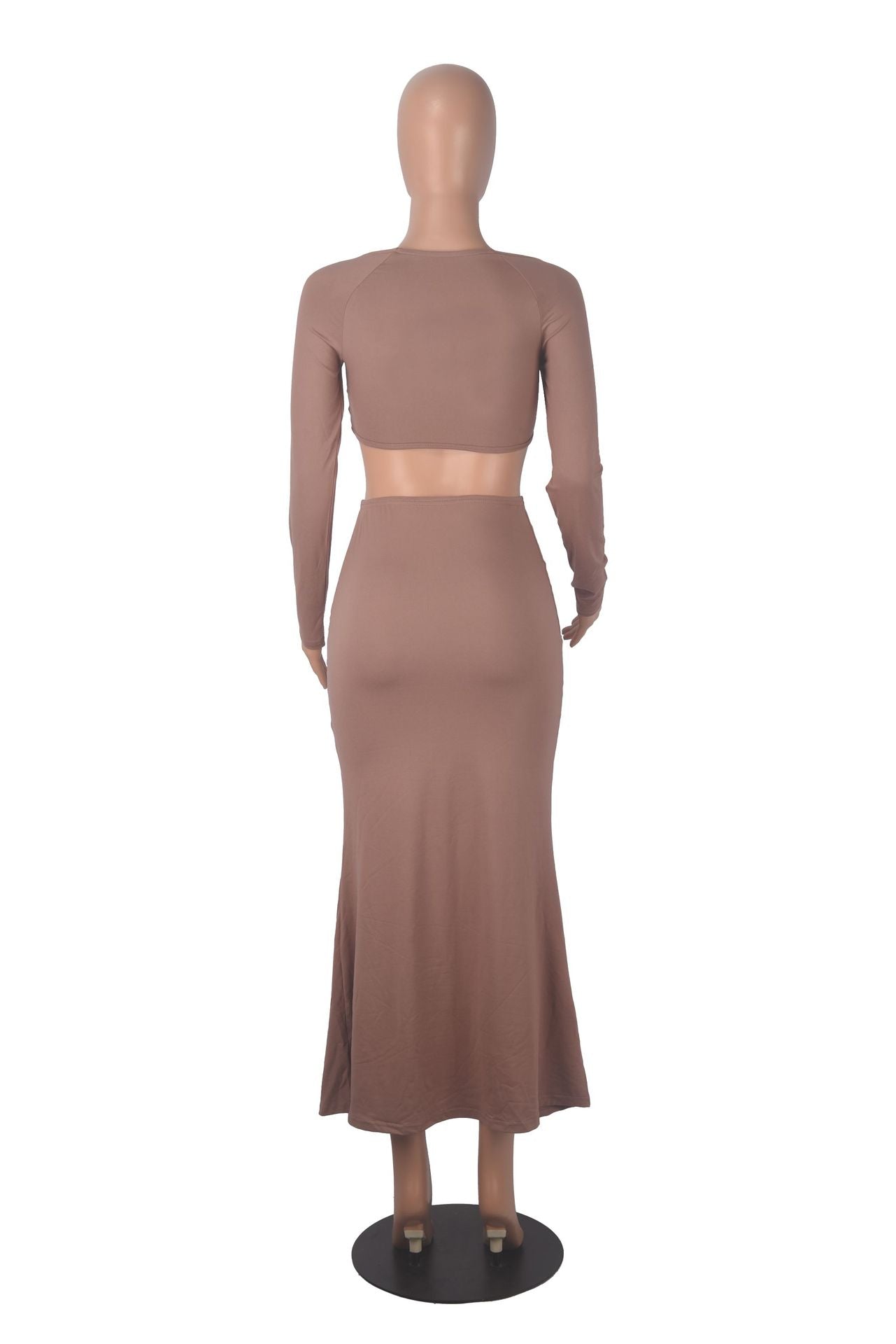 Women Autumn Winter Solid Color Casual Long Sleeve Square Neck Crop Top Fashion Fishtail Long Skirt Two Piece Set 13