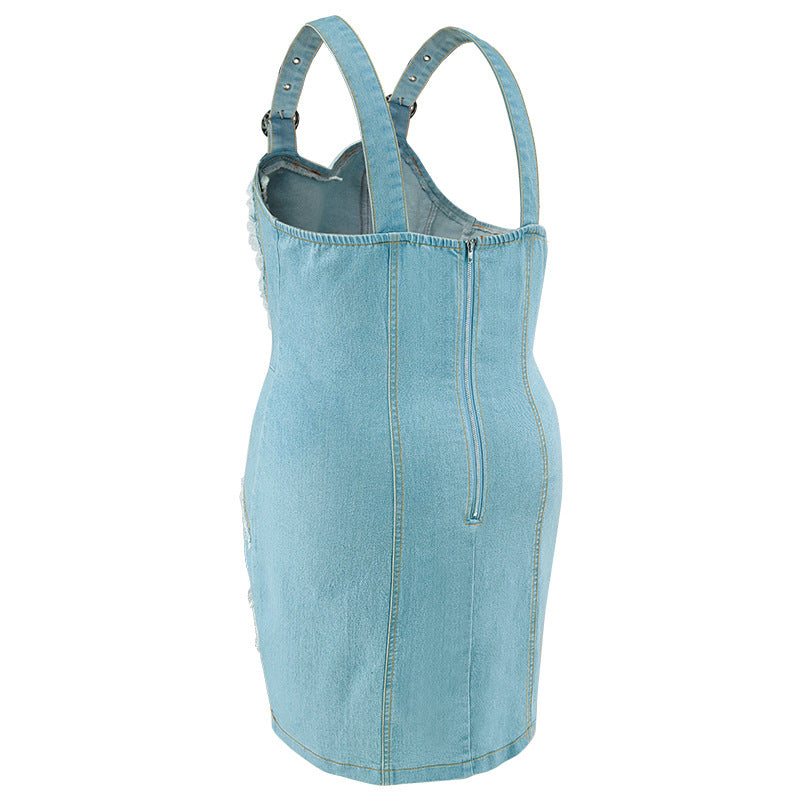 Plus Size Women's Denim Strap Sleeveless Bodycon Denim Dress 6