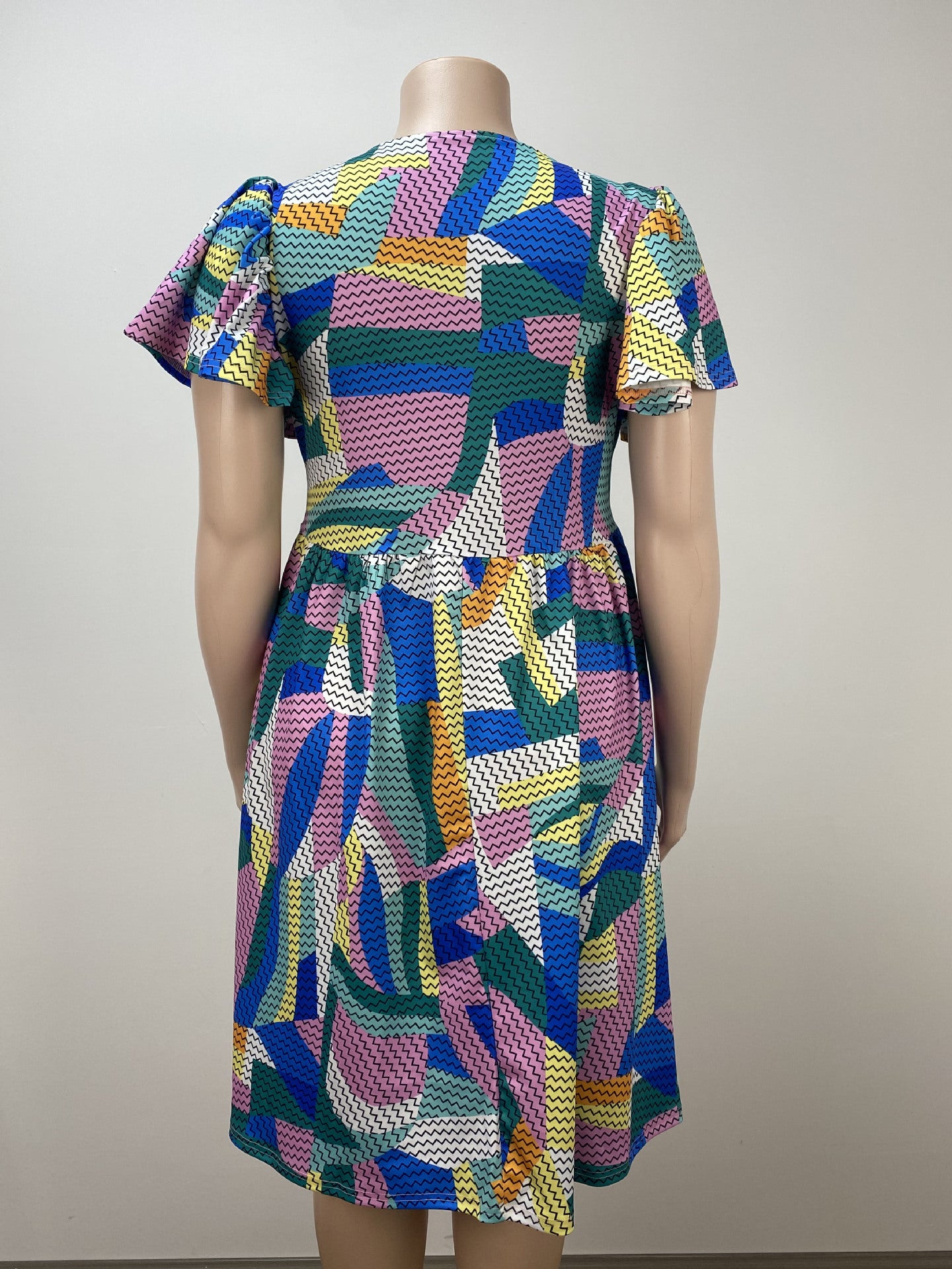Fashionable Summer Multi-Color Square Neck Bat Sleeves Plus Size Dress 4