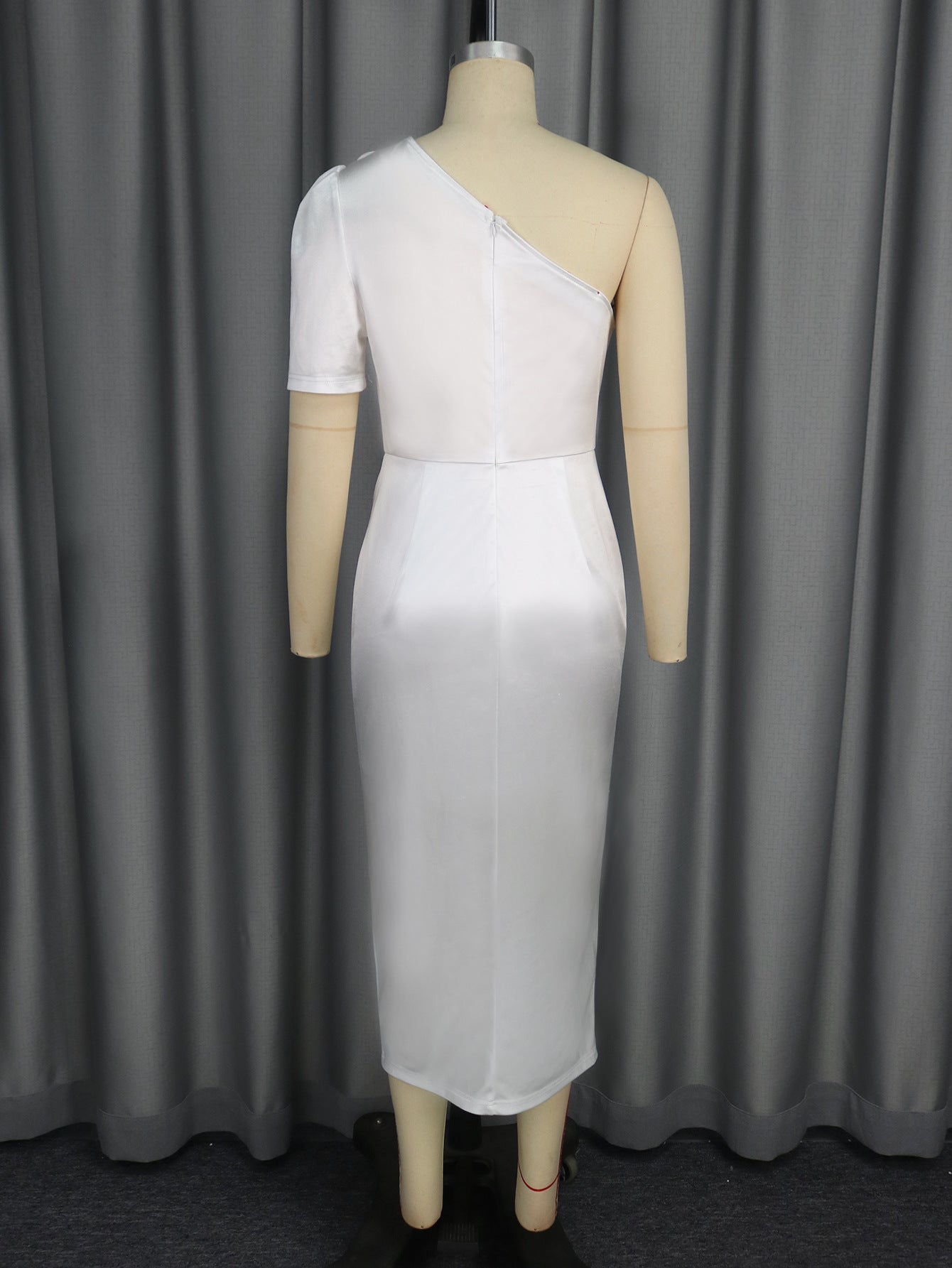 Women Career Solid Slash Shoulder Party Formal Party Slit Dresses 9