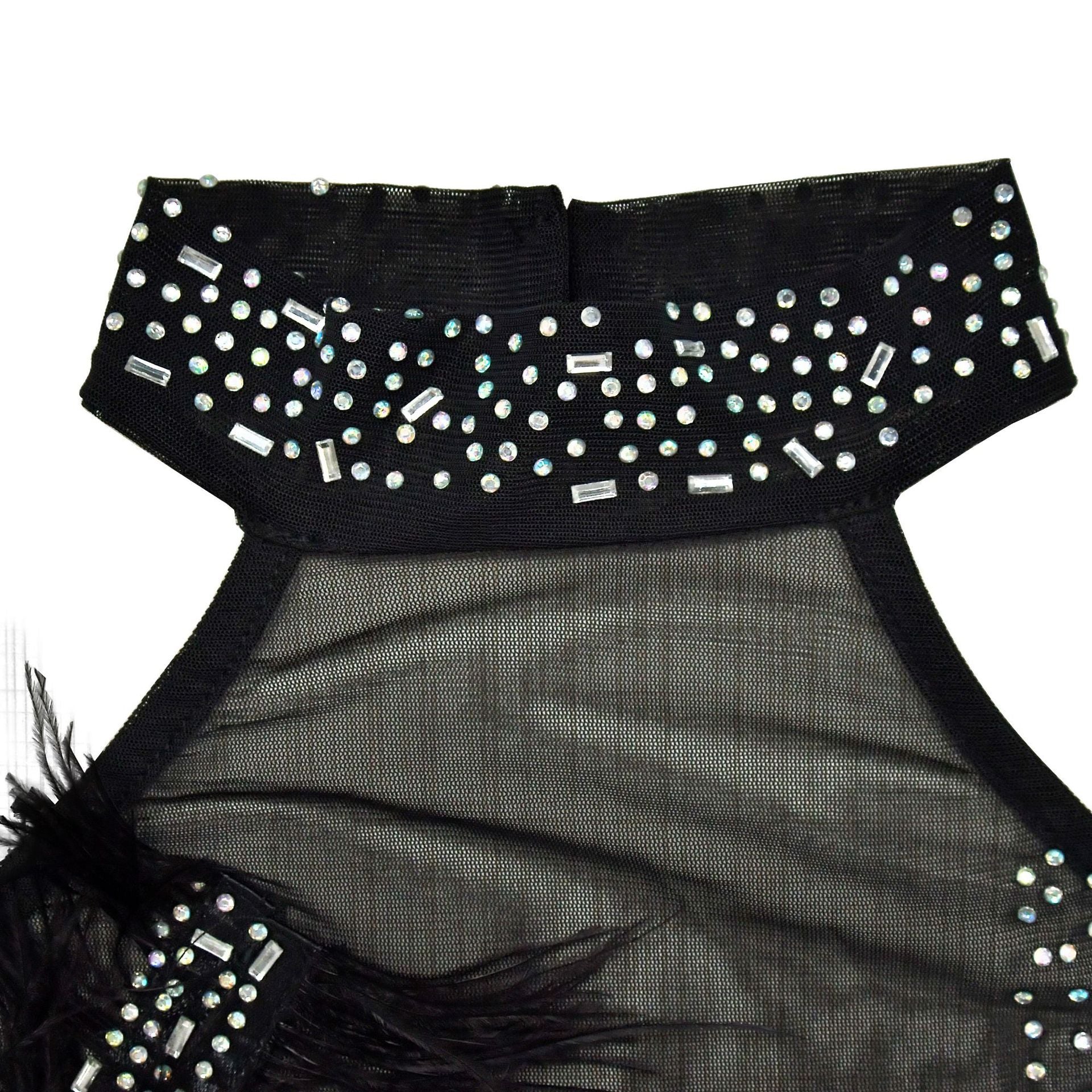 Fashion Women's Solid Color Mesh Beaded Feather Club Dress 20