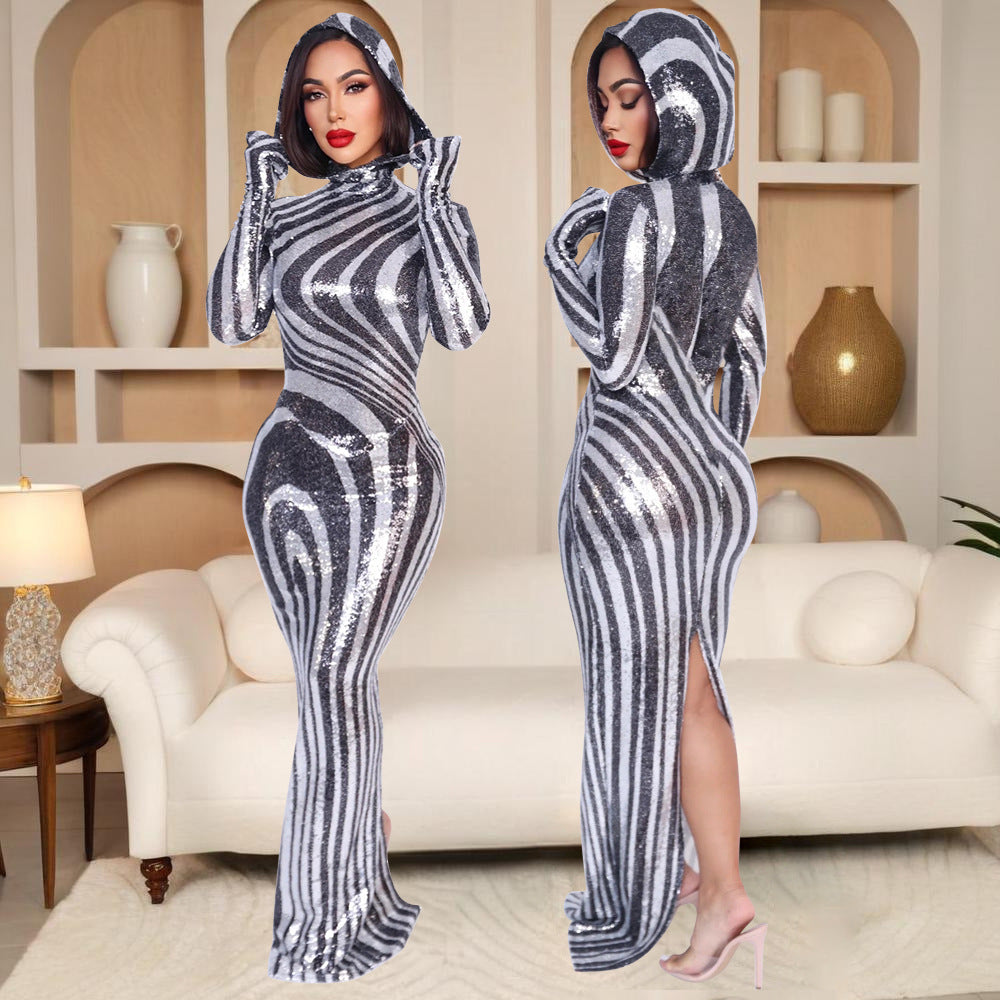 Women Sexy Hooded Slit Dress 4