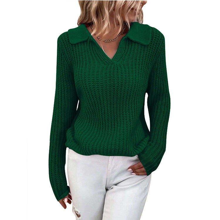 Women Turndown Collar Round Neck Sweater 18