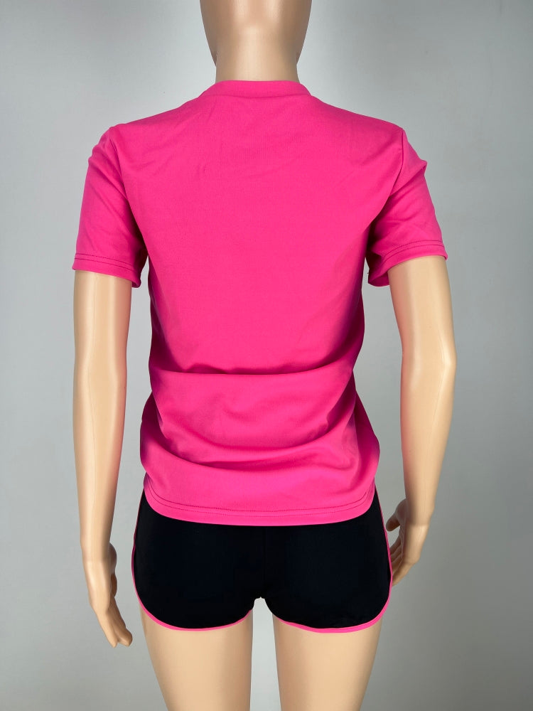 Women'S Contrasting Color English Letter Print Tracksuit Sports Two-Piece Shorts Set 19