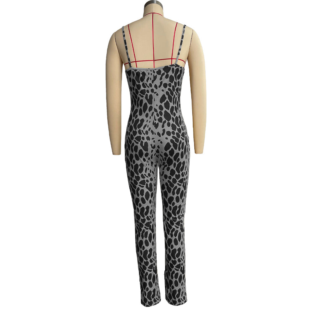 Women Casual Printed Jumpsuit and Coat Two-piece Set 24