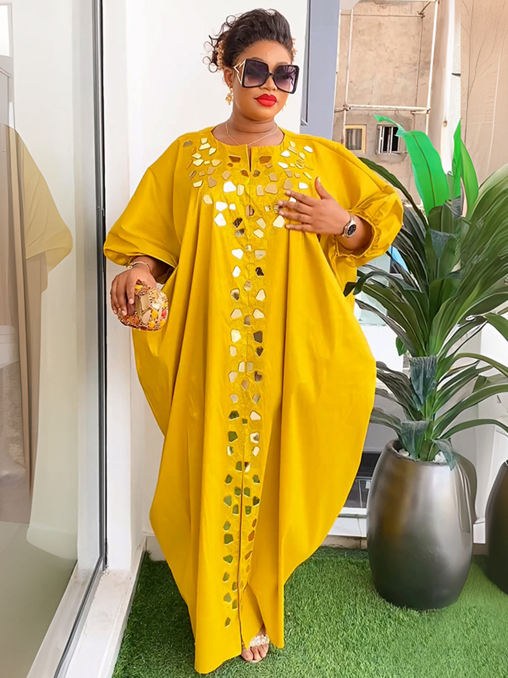 Beaded Long Dress African Women Plus Size Loose Robe 5