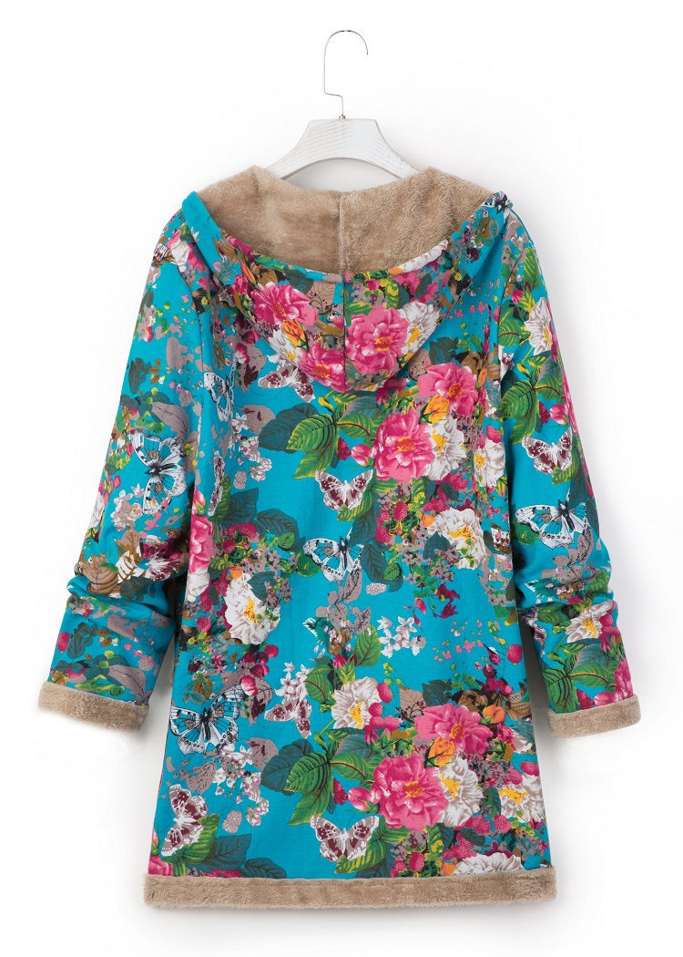 Winter Women's Printed Fleece Hooded Warm Jacket 12