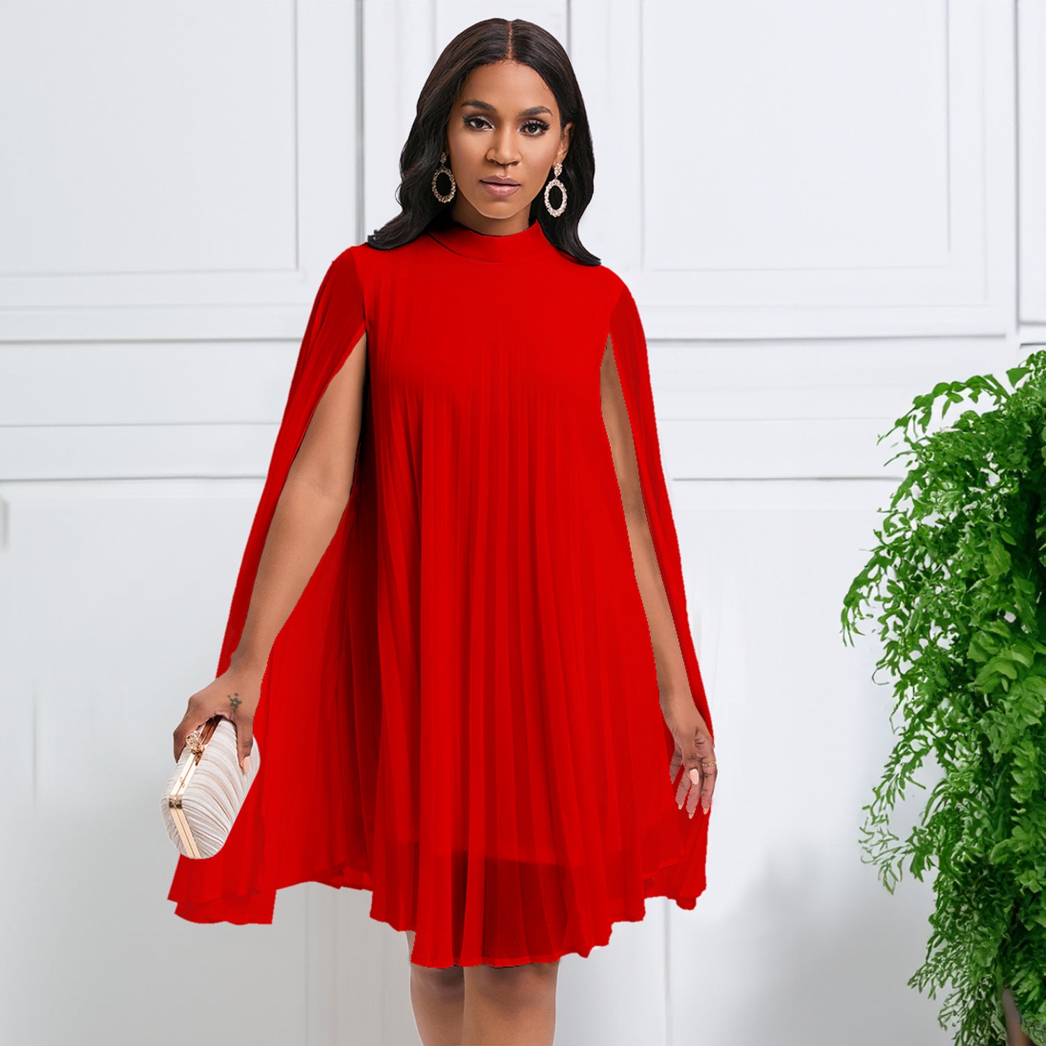 Women's Chic Fashion Chiffon Pullover Bat Sleeves Plus Size Dress 5