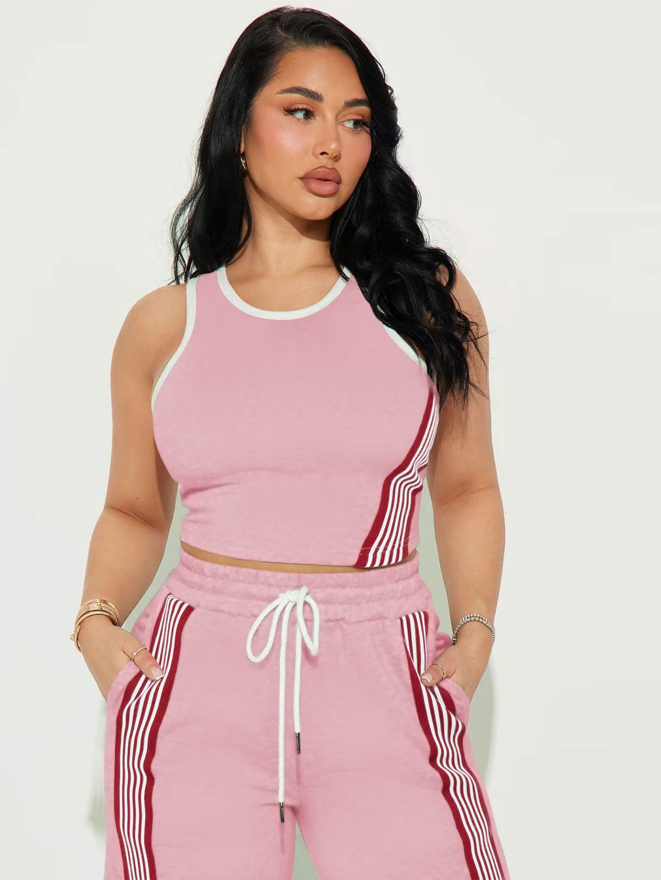 Women Casual Vest and Striped Pants Two-piece Set 17