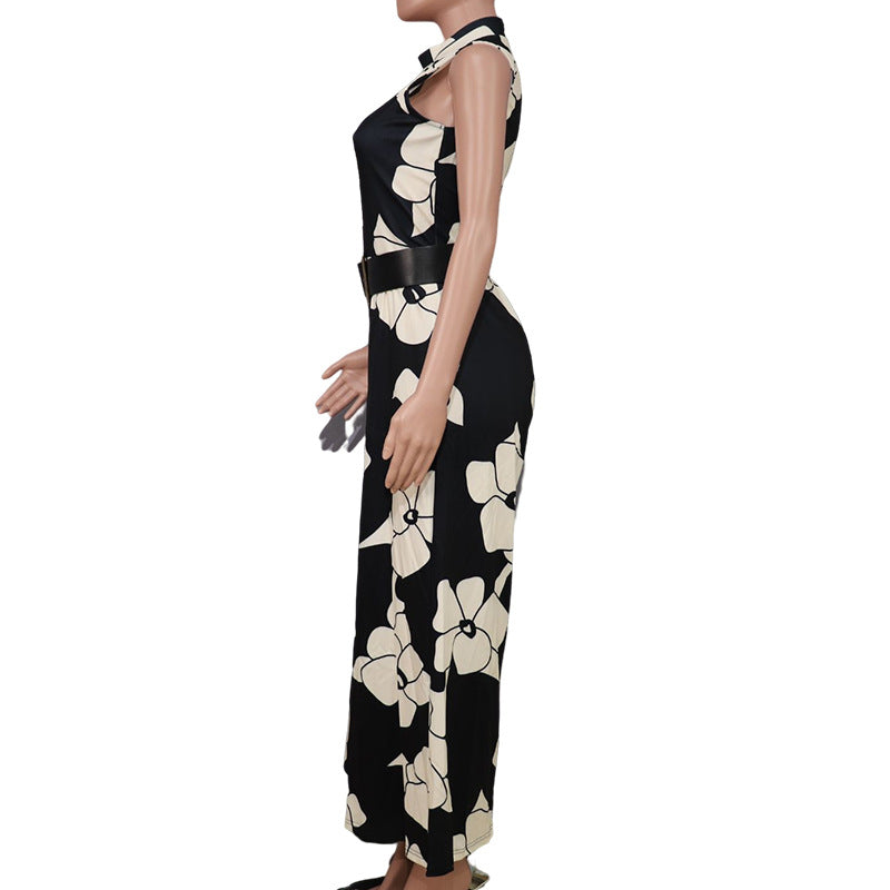 Women Summer Stand Collar Printing Jumpsuit 8