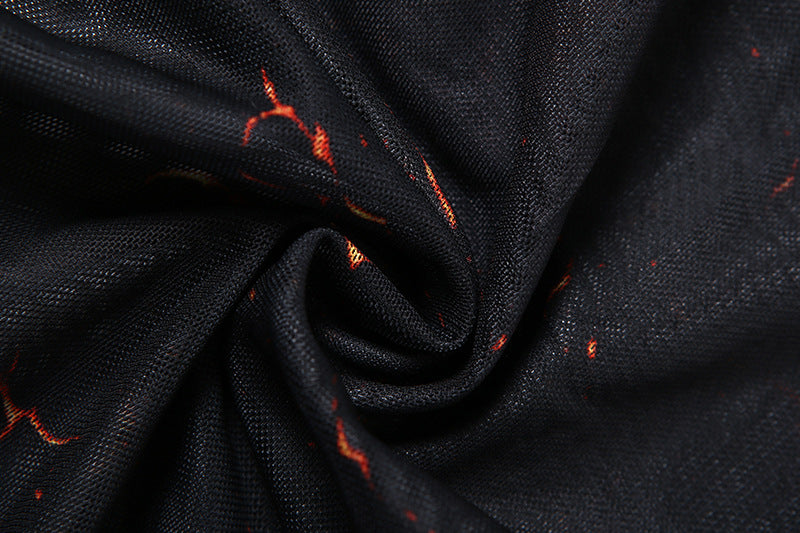 Women Summer Street Trend Mesh See-Through Print Backless Jumpsuit 35