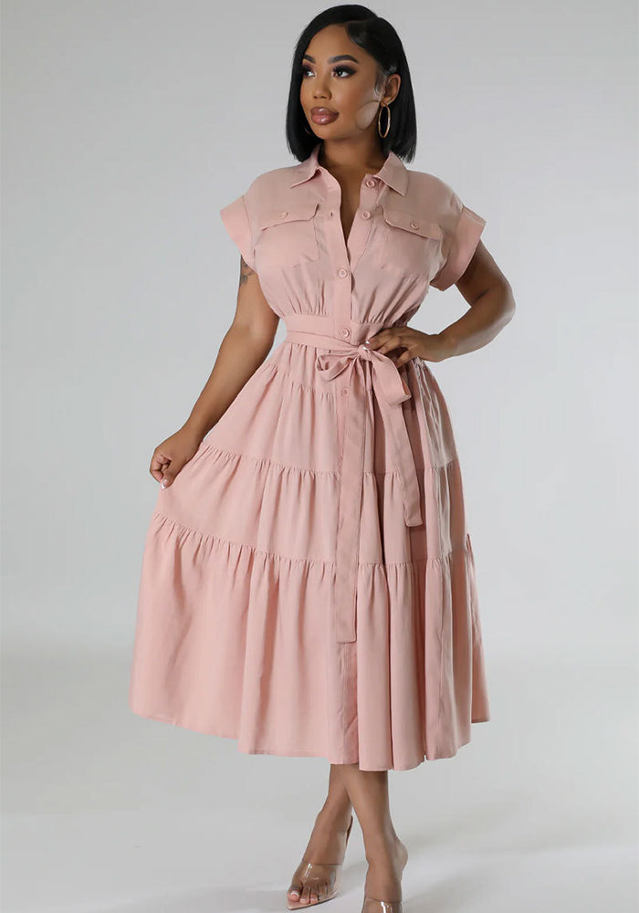 Women Casual Summer Short Sleeve Shirt Dress