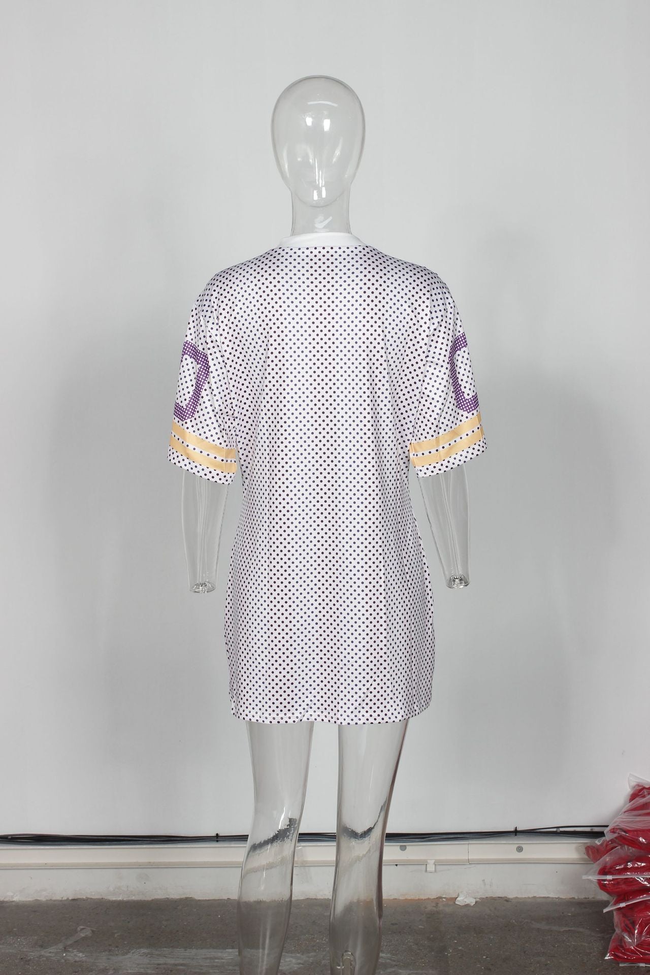 Autumn V-Neck Print Sports Jersey Loose Casual Short Dress 13