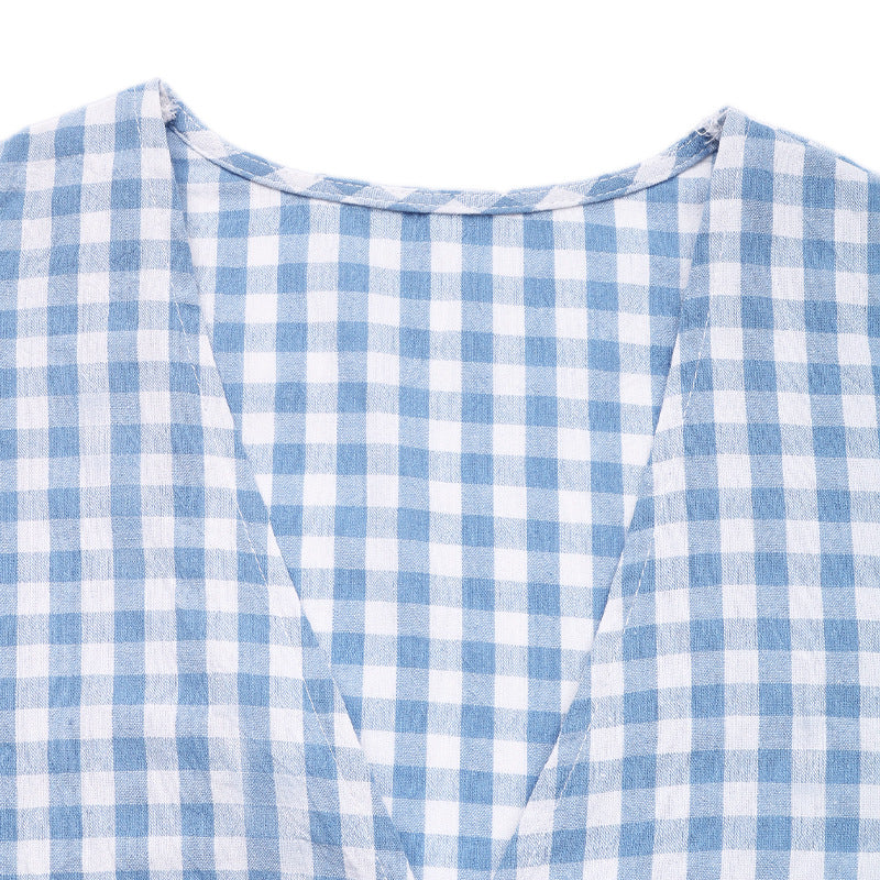 Women's Summer Bow Tie Plaid Casual Top 9