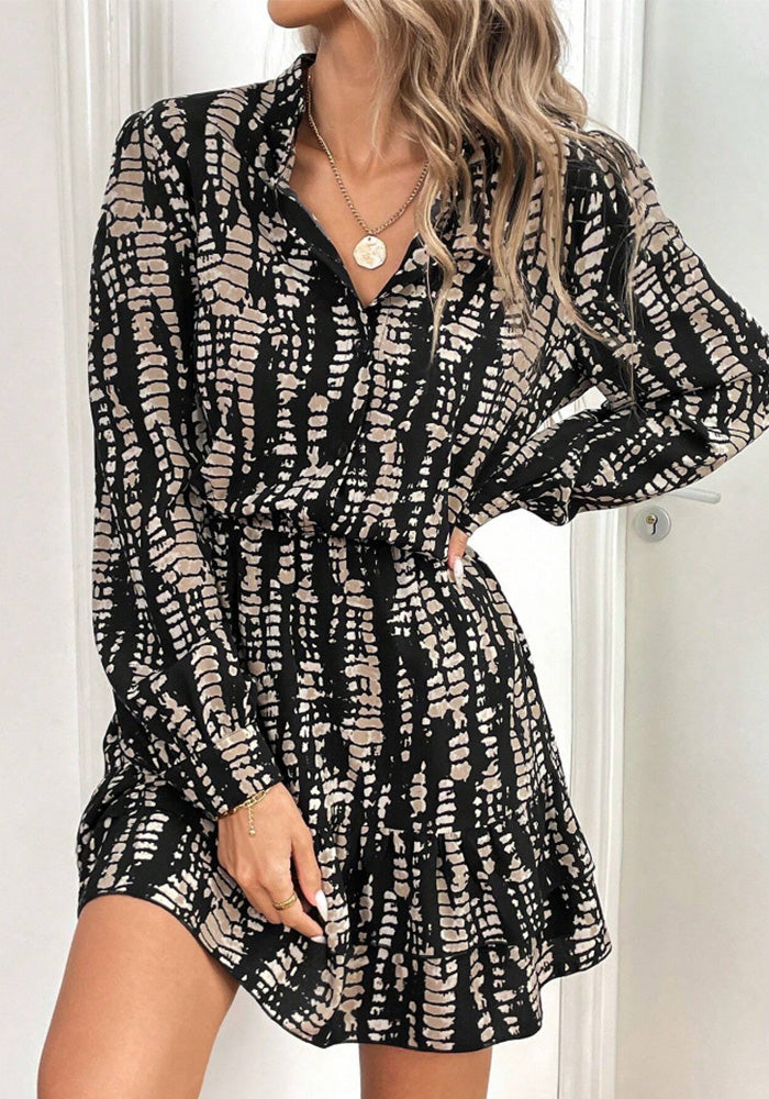 Women Summer Long Sleeve V-Neck Ruffle Dress