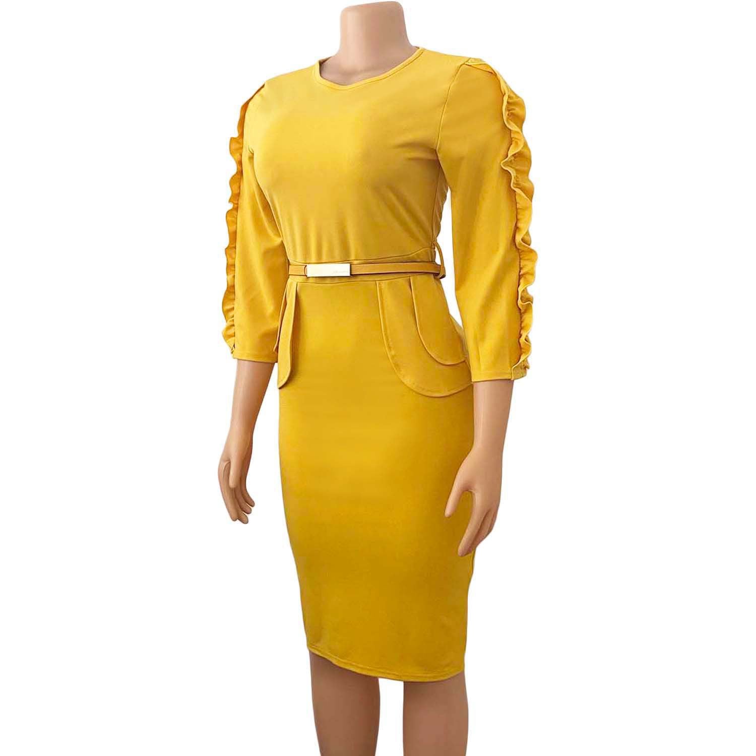 Plus Size Women Ruffle Edge Patchwork Sexy Dress With Belt 10