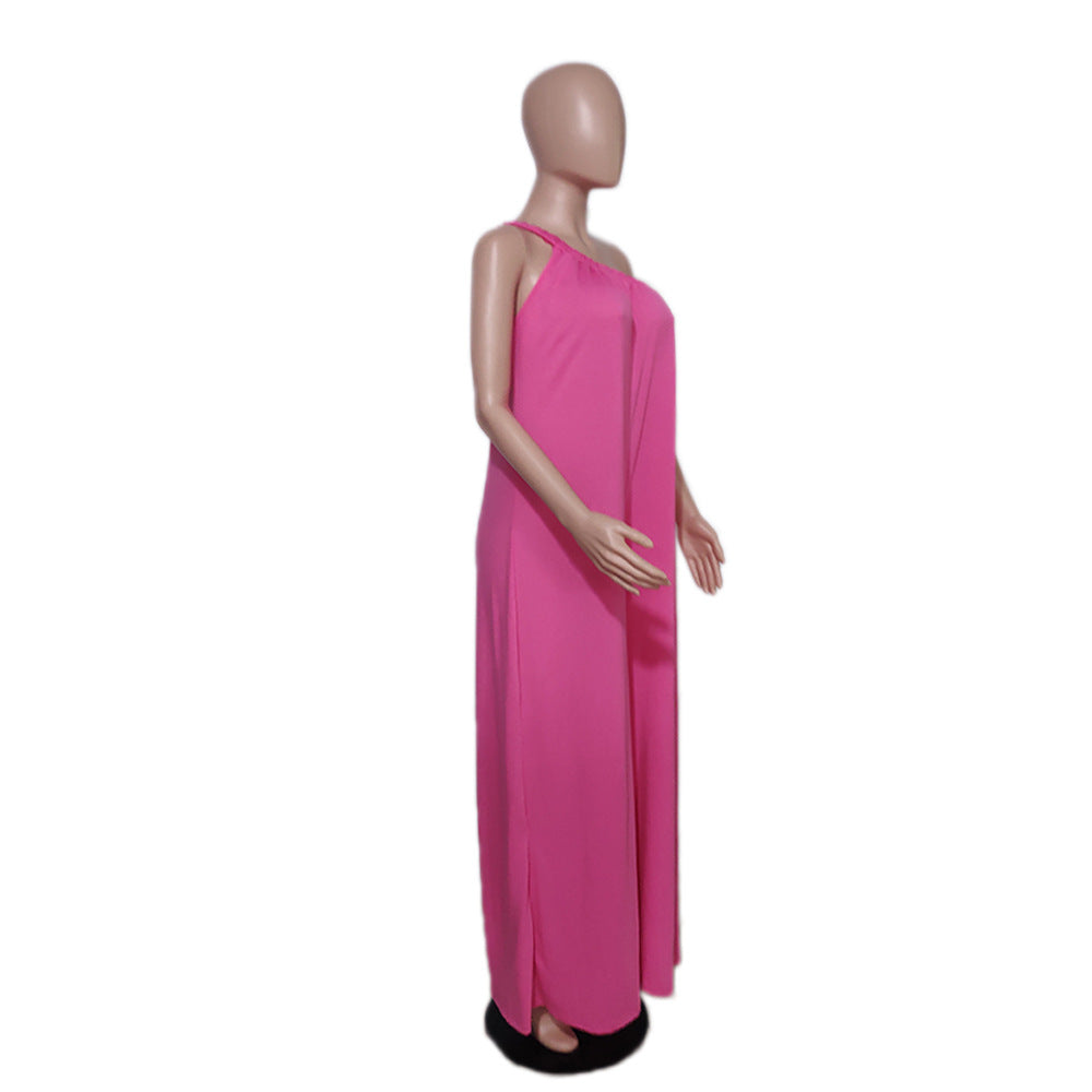 Women Solid Color Slash Shoulder Loose Jumpsuit 10