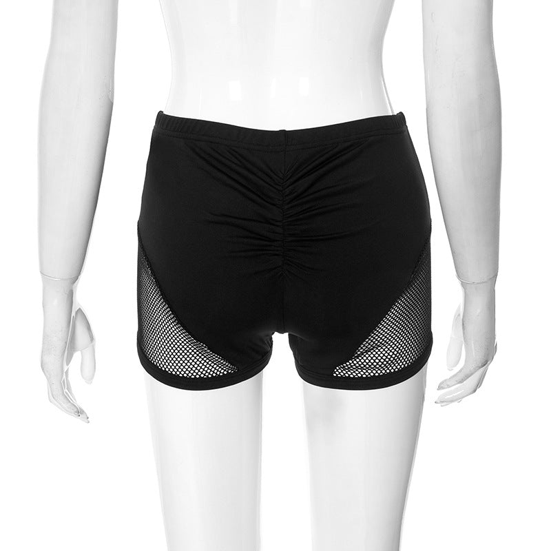 Fishing Net Patchwork Hollow Sexy Basic Shorts for Women 7