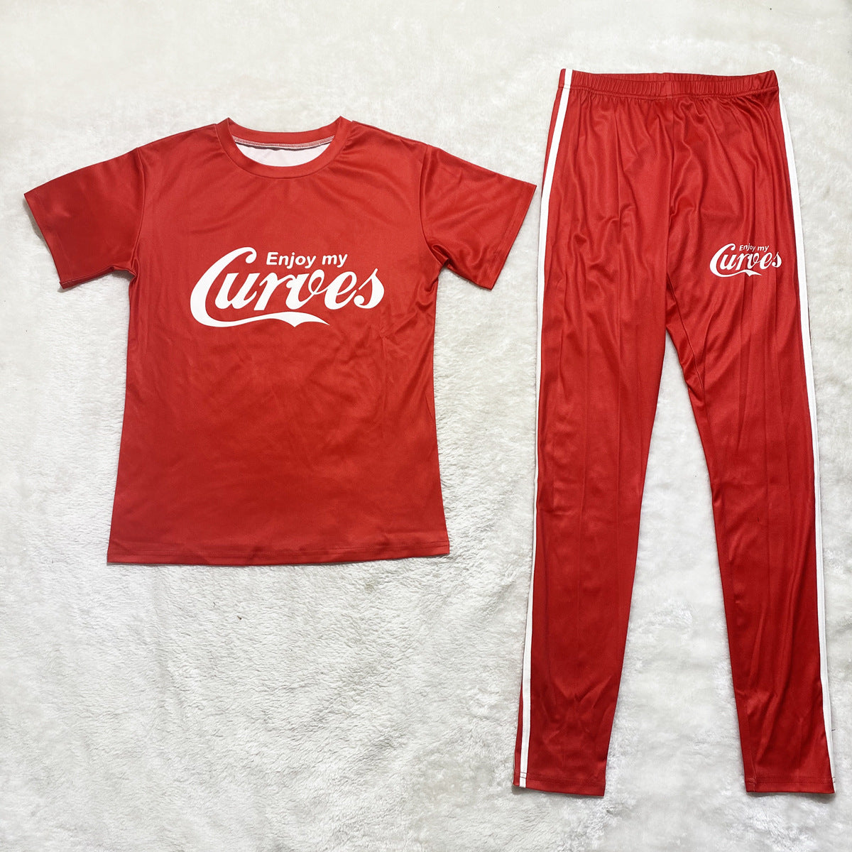 Women Casual Solid Print Short-Sleeved Top and Pants Two-Piece Set 13