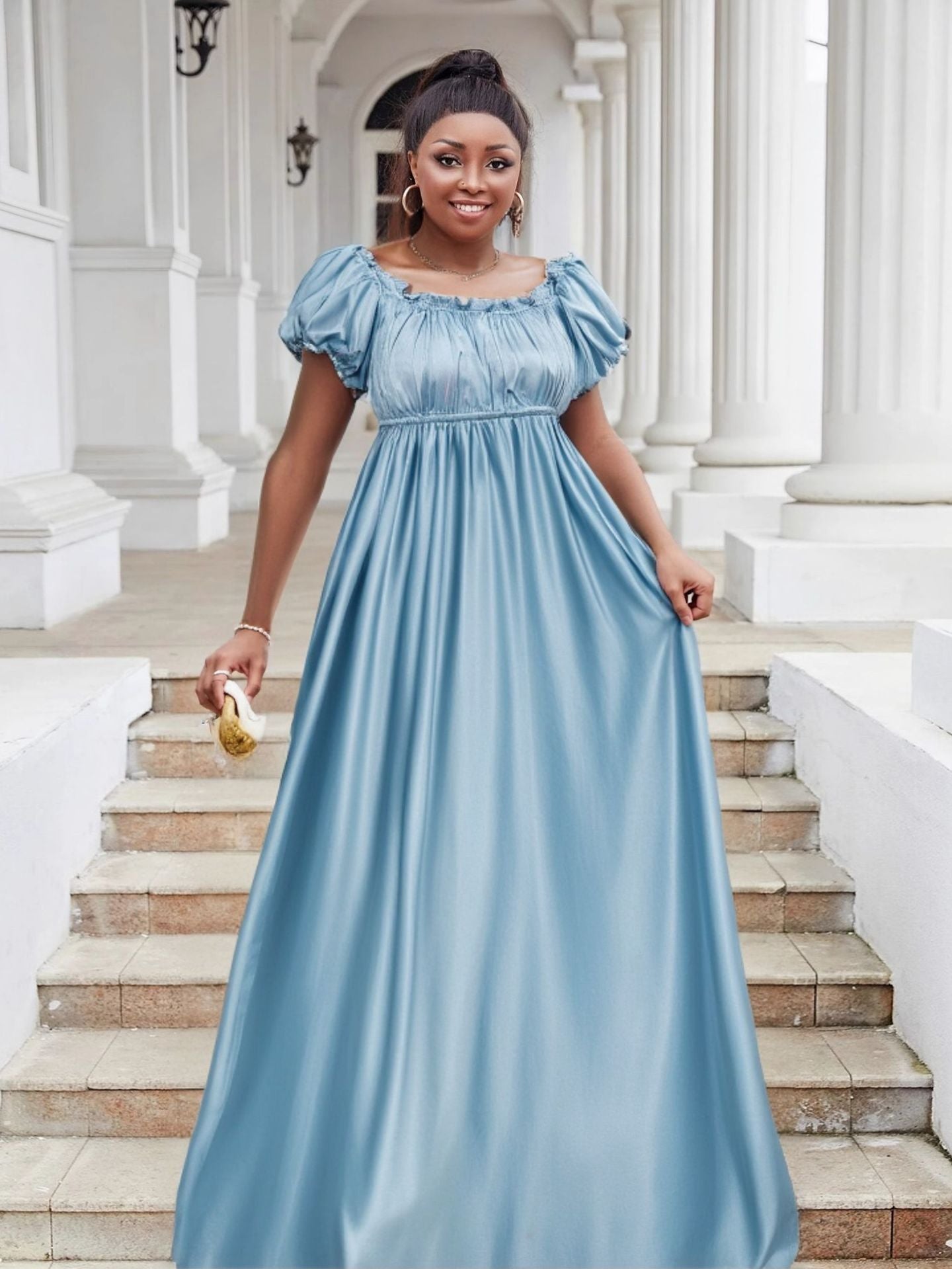 Luxury Off Shoulder Short Sleeve High Waist Maxi Dress Elegant Plus Size Evening Gown 11