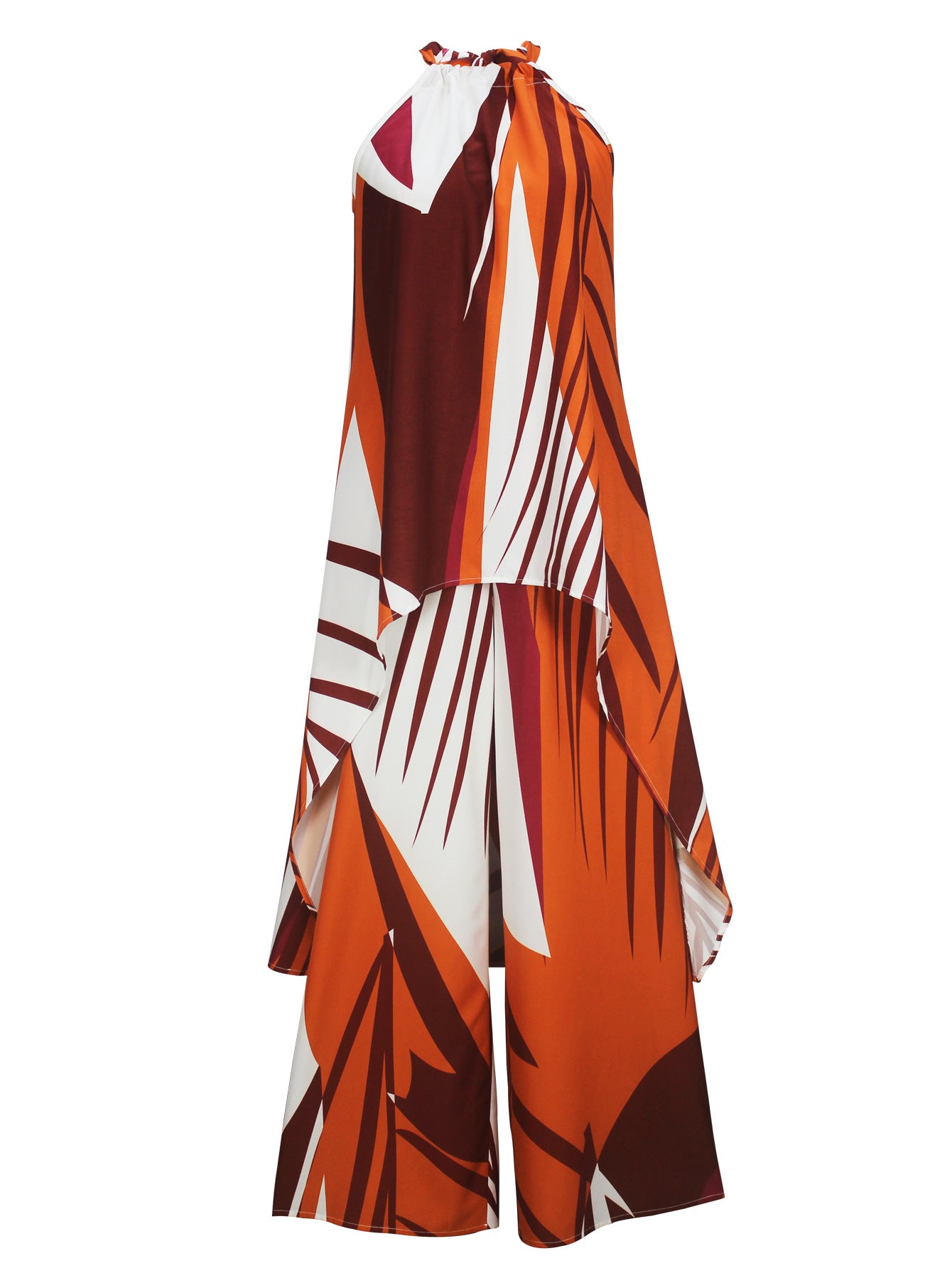 Women's Elegant Halter-Neck Sleeveless Irregular Top with Loose Trousers Two Piece Set 5