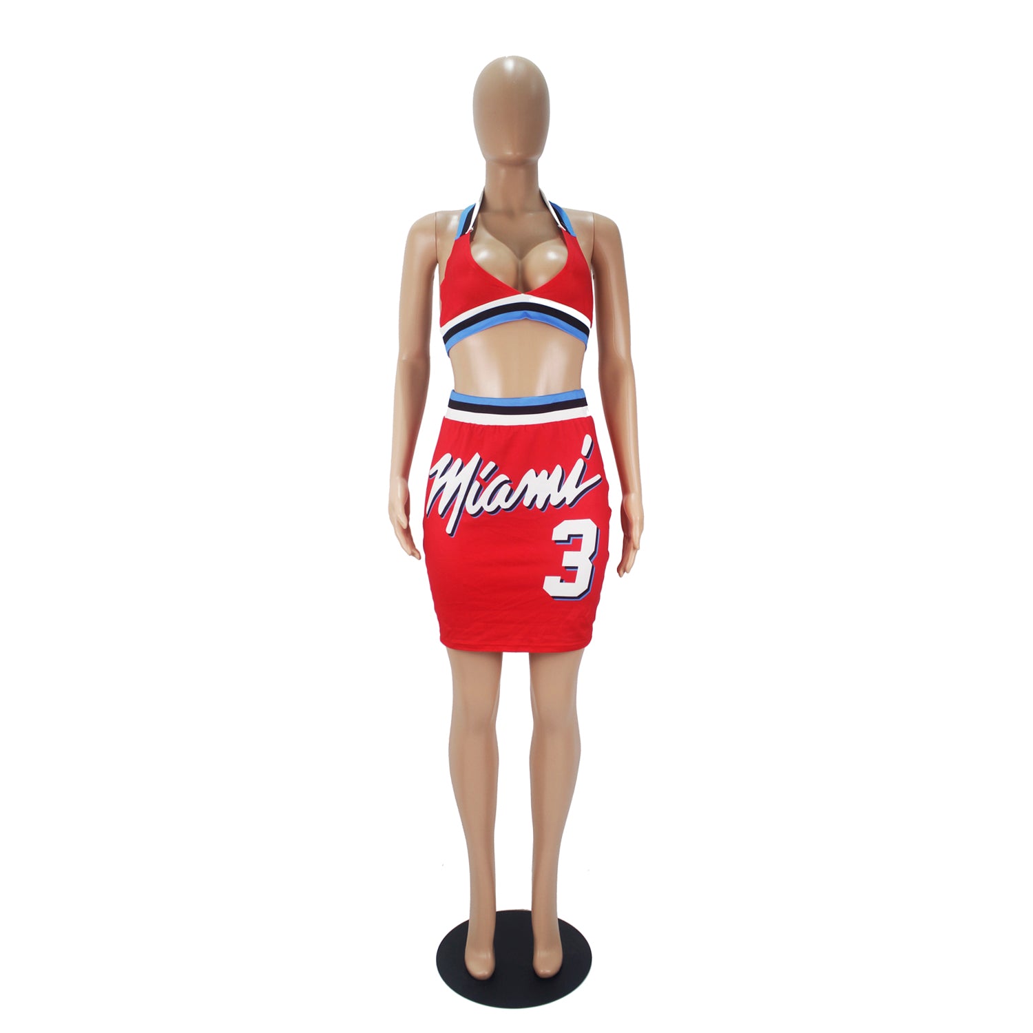 Summer Sports Print Halter Bra and Mini Skirt 2PC Set 21