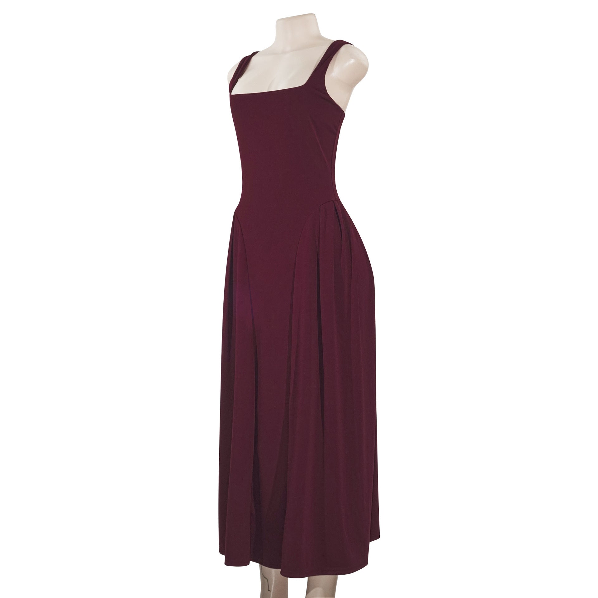 Spring Women's Square Neck Strap Retro Slim Midi Dress 7