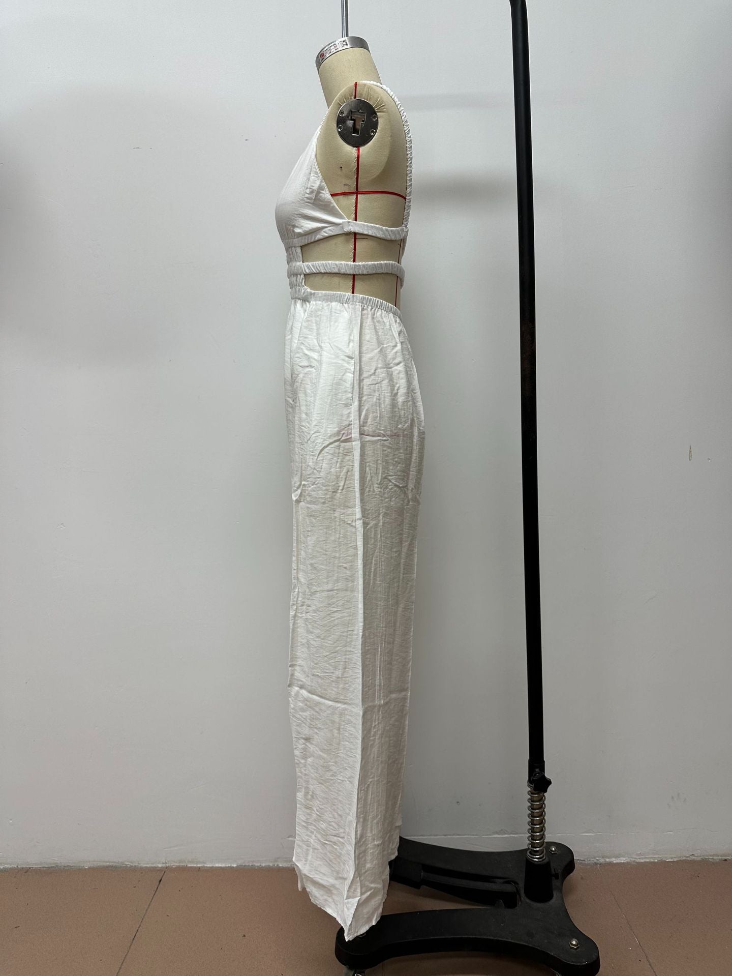 Pure Color Women's Fashionable Strap Low Back Wide Leg Jumpsuit 13