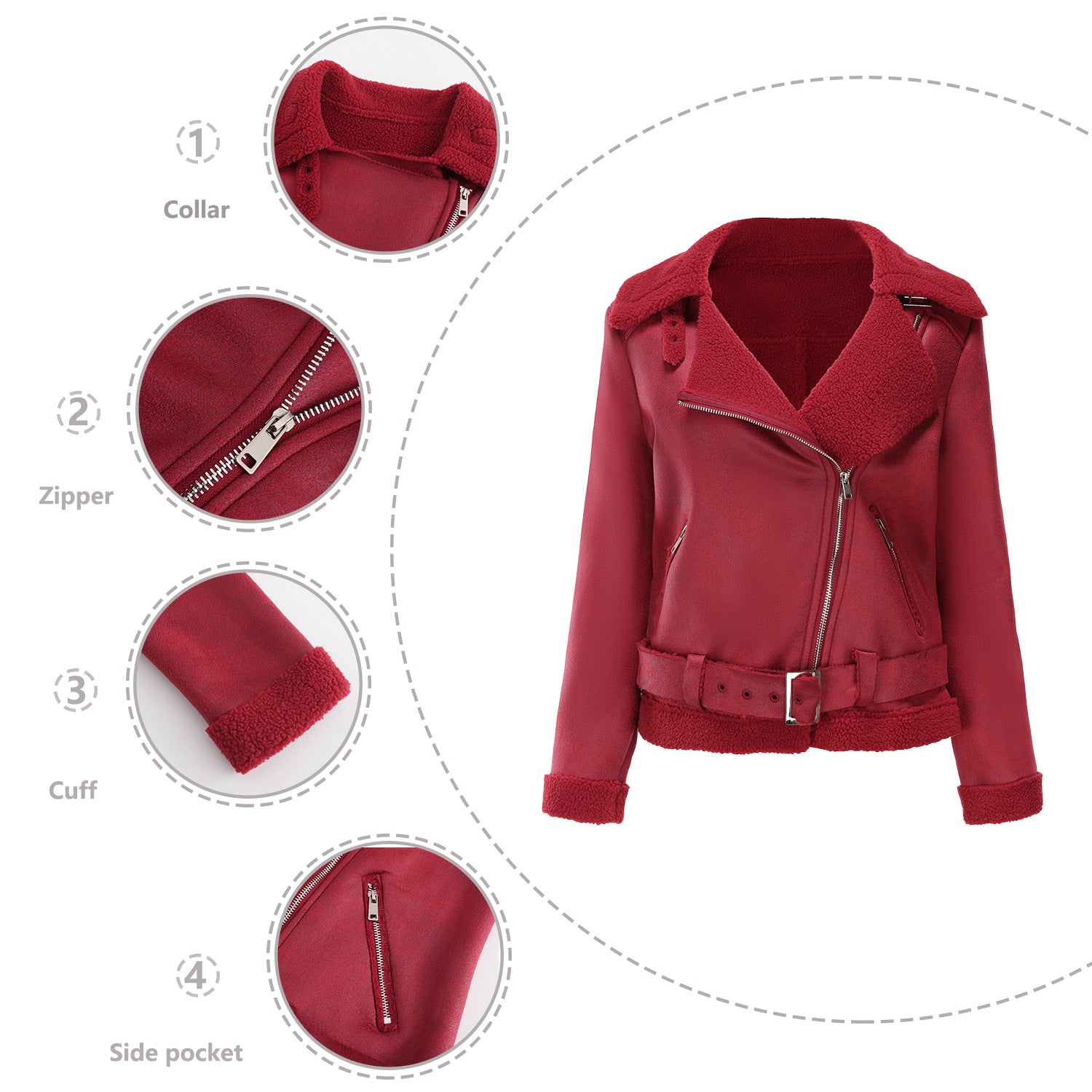 Autumn And Winter Fur Warm Women's Leather Jacket With Belt For Women Turndown Collar Coat 23