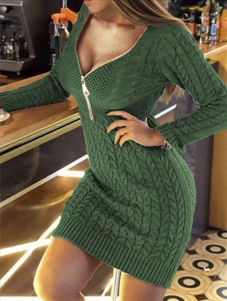 Autumn and winter knitting shirt half-zip v-neck Slim Fit sweater dress 6