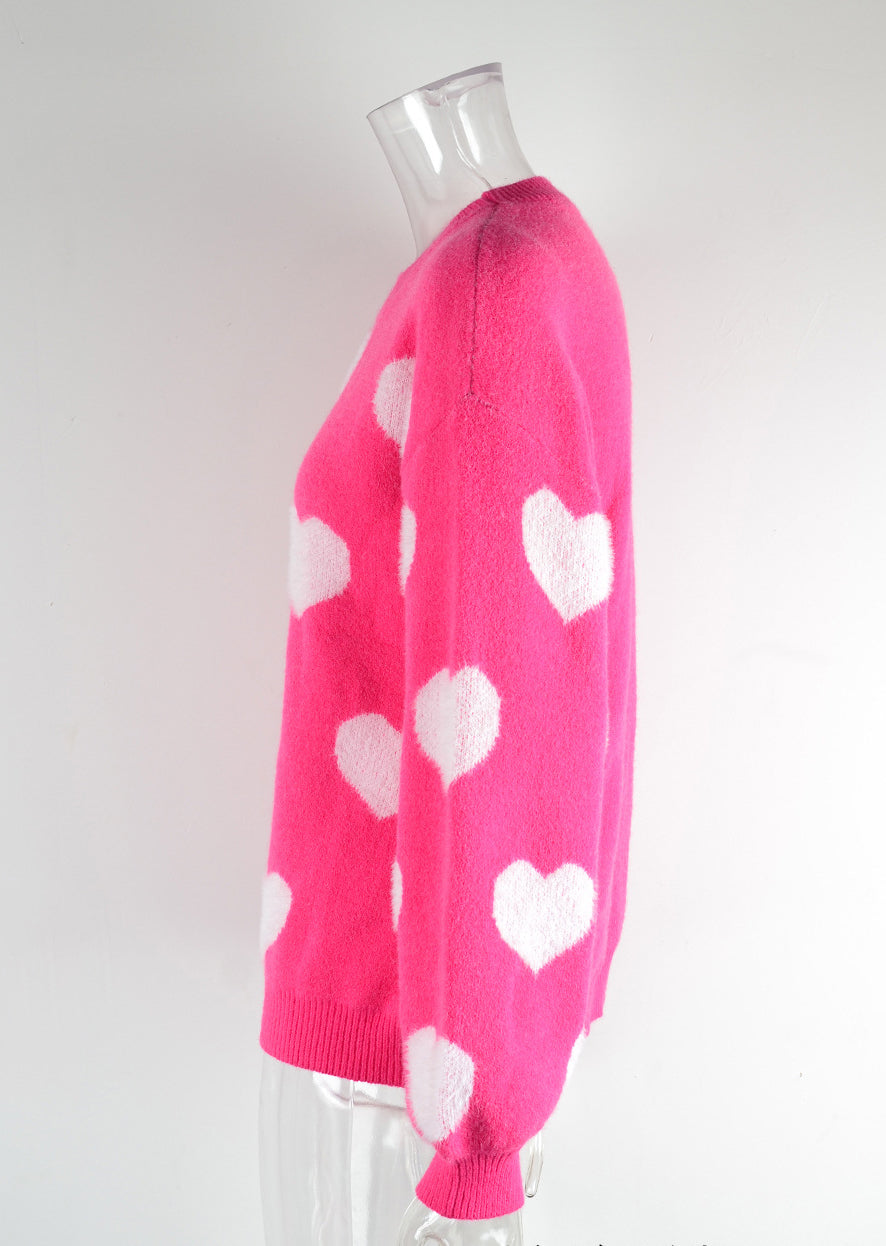 Winter Women's Sweater Heart Print Round Neck Pullover Plus Size Sweater For Women 8