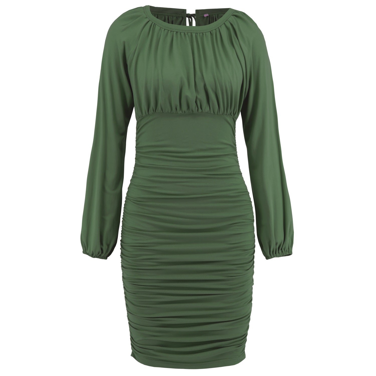 Women Sexy Lace-up Pleated Long Sleeve Dress 13