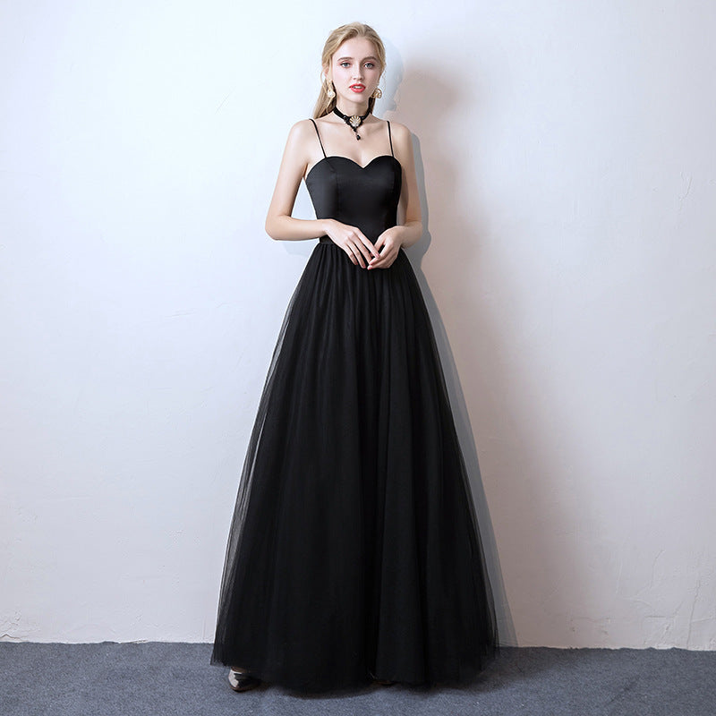 Women Black Suspender Formal Party Maxi Evening Dress（Processing time need 3-6 days）