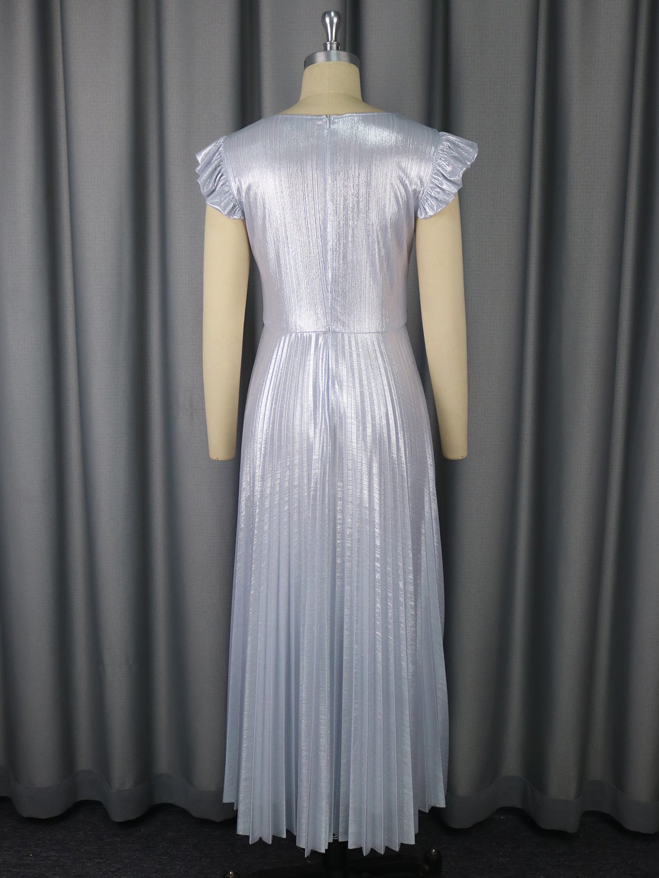 Women bridesmaid dress silver v-neck pleated elegant Formal Party Dress 5