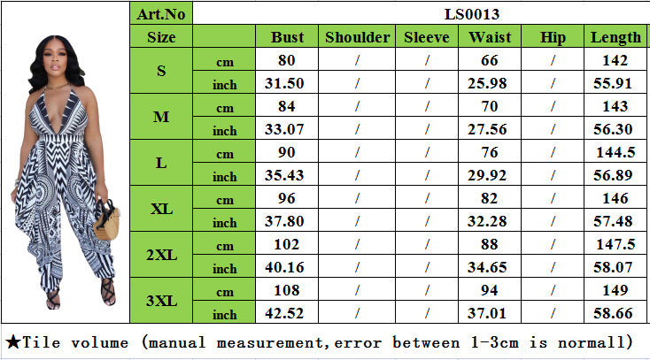 Women's Fashion Sexy Low Cut V-Neck Suspenders Positioning Print Jumpsuit 7