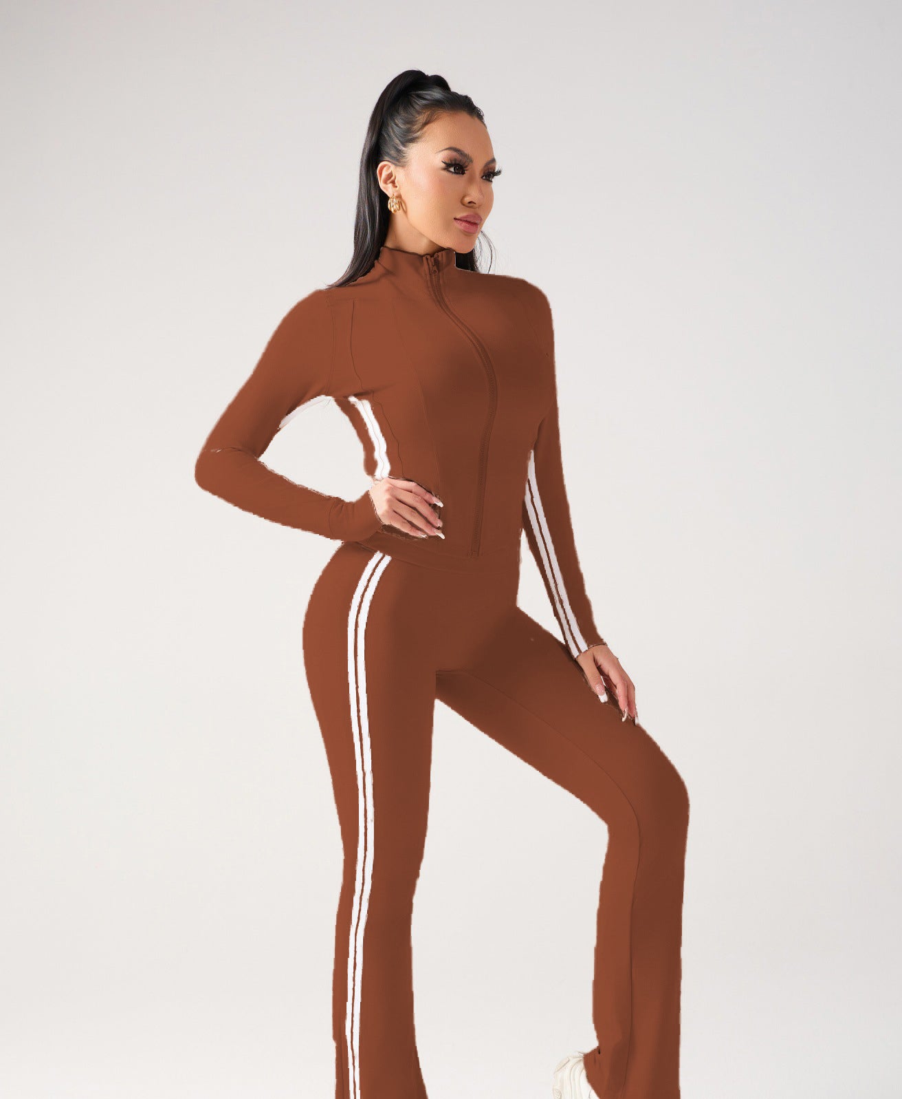 Women autumn contrasting color casual running and fitness two-piece set 6