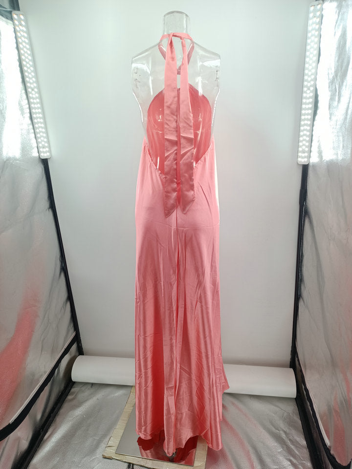 Women Summer Sexy Satin Halter Neck Slip Gown Party Maxi Dress 11