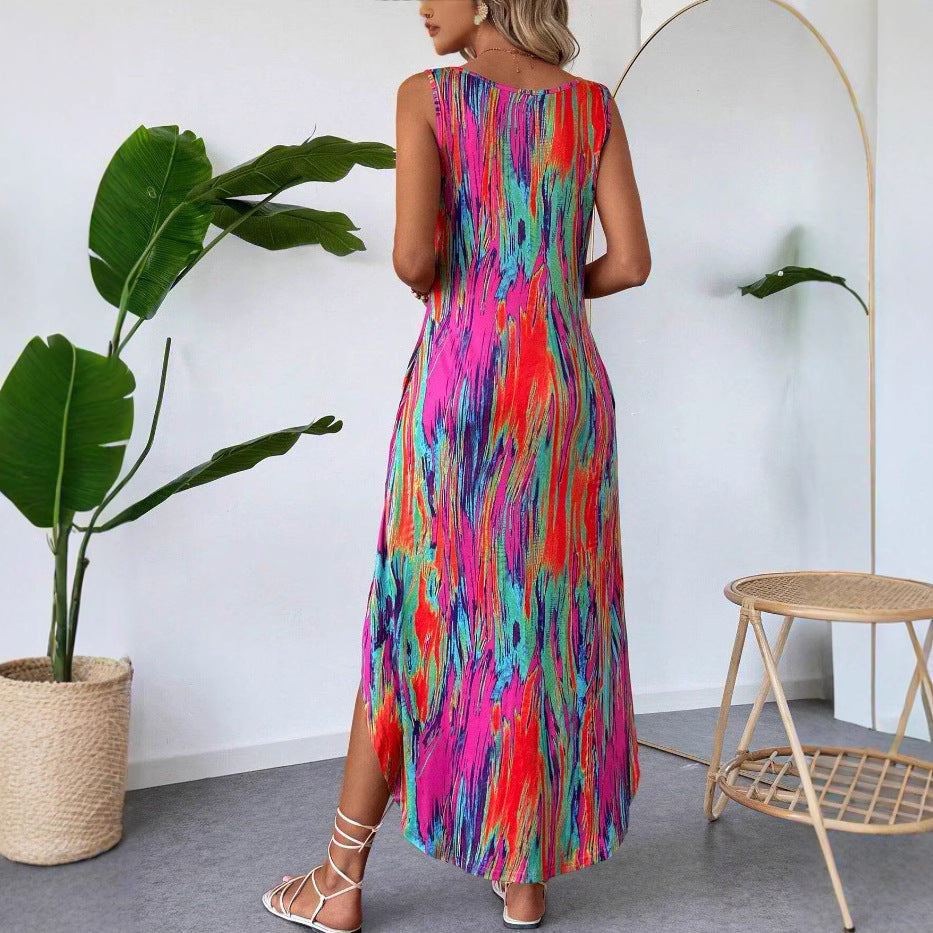 Women Summer Printed Sleeveless Split Sundress 6