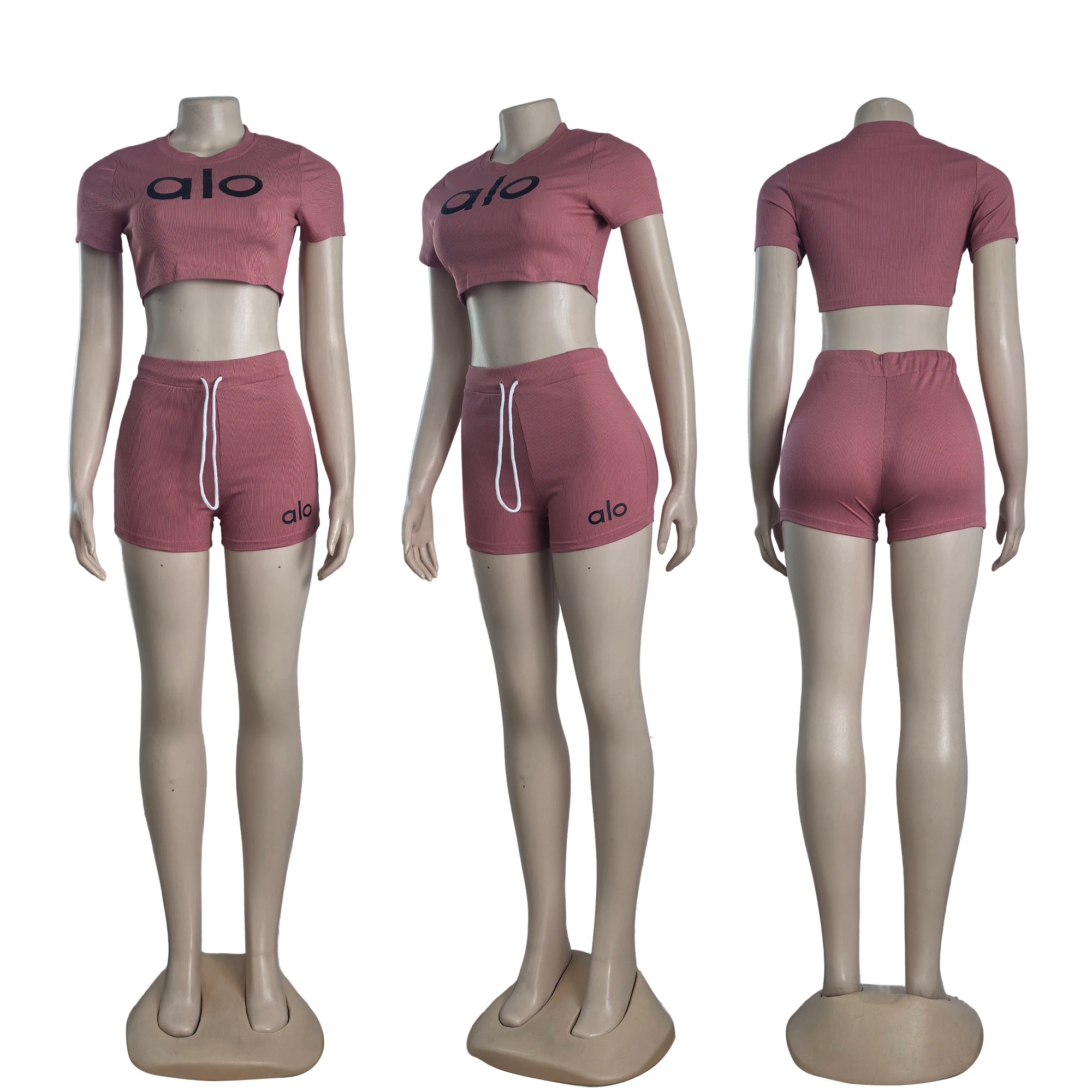 Women summer Stretch Round Neck short-sleeved top and shorts two-piece set 22