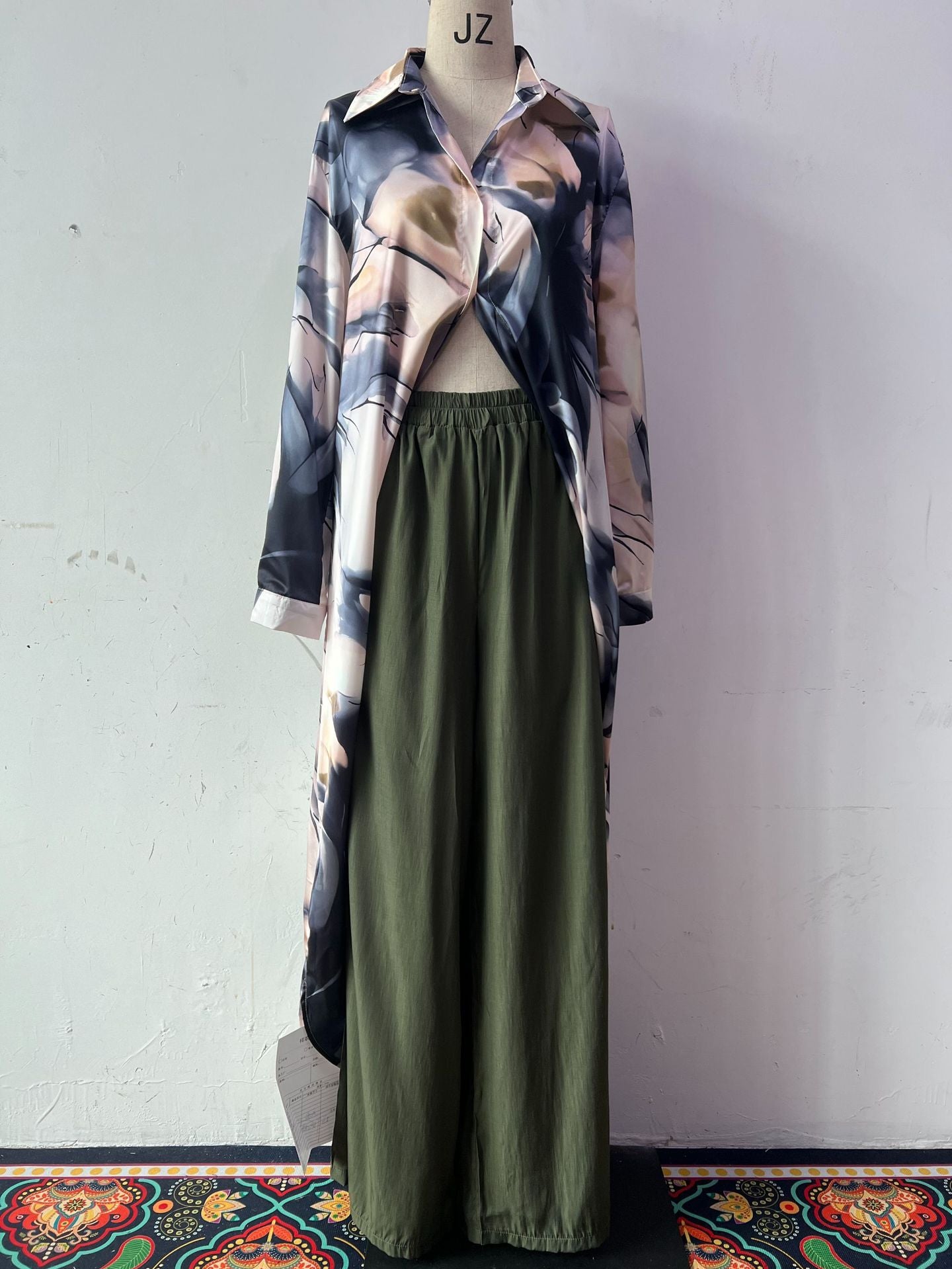 Stylish Printed Loose Cardigan Top Wide-Leg Trousers - Two-Piece Set 11