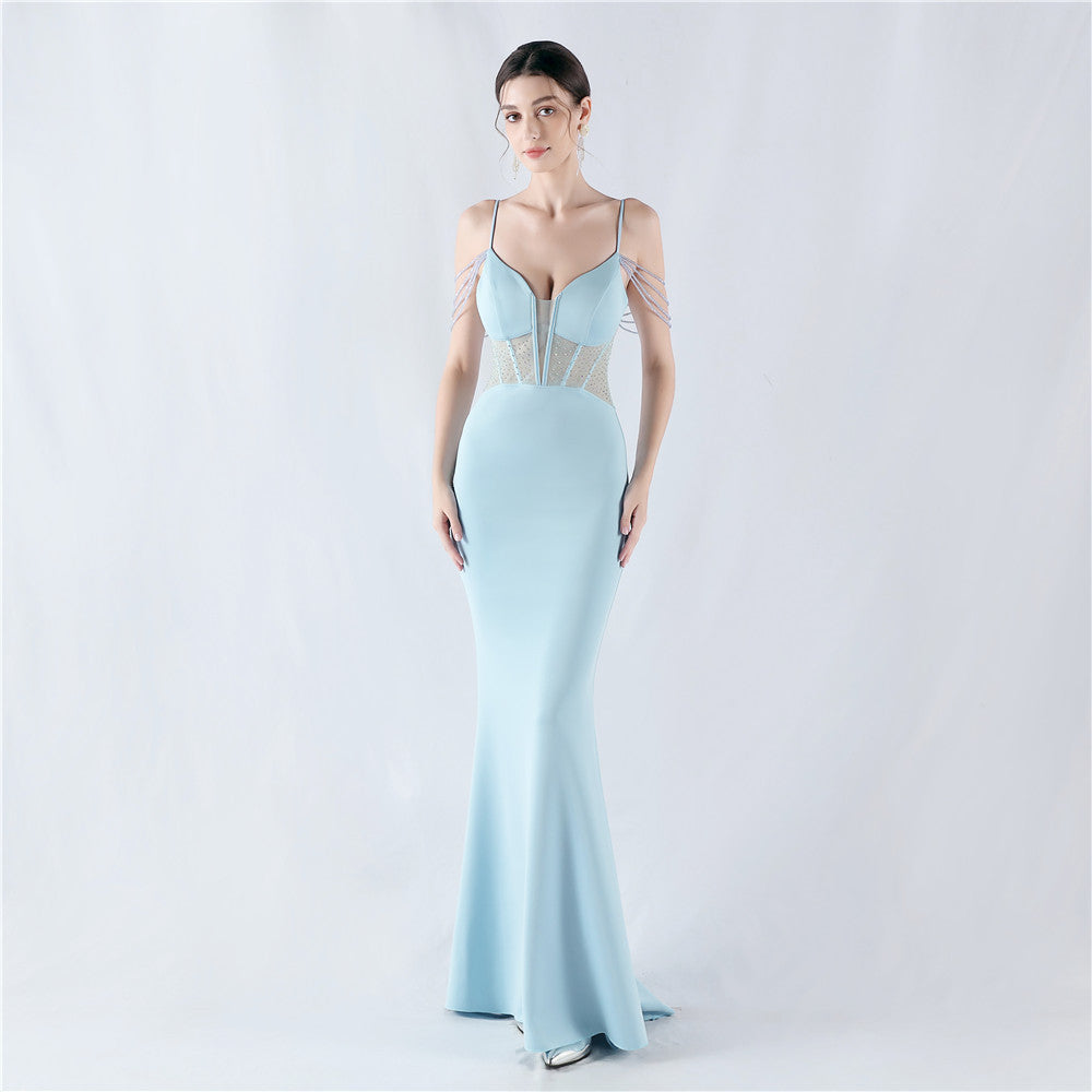 Sexy Fishbone Beaded Slim Waist Formal Party Evening Dress 4