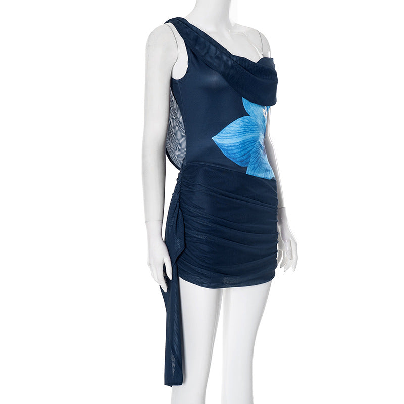 Women Sexy Backless Swing Neck Printed Side Ribbon Bodycon Dress 17